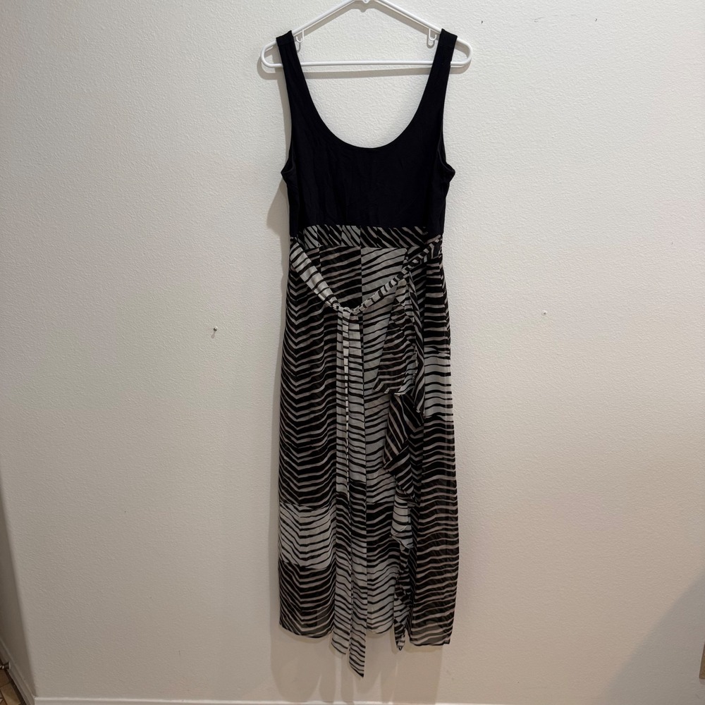 Cabi Black Zebra Print Mixed Media Maxi Dress Sleeveless Style 5266 Womens M
